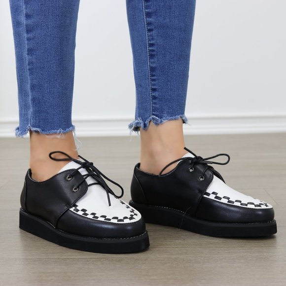 Black & White Creeper Sneaker With Black Sole - Picture 3 of 6